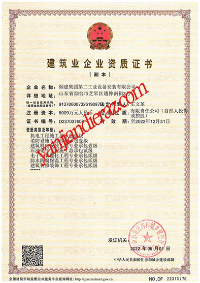 煙建二安資質(zhì)榮譽